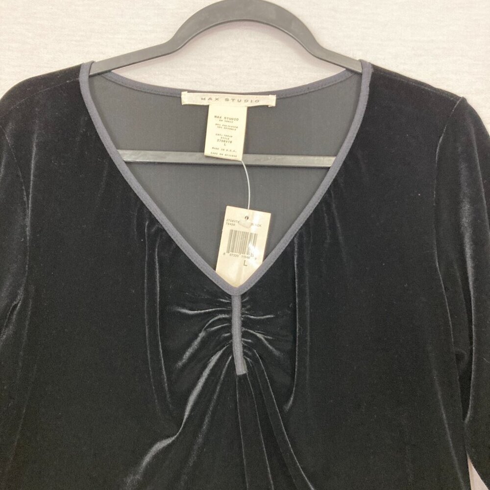 NWT Vintage Max Studio V Neck Velvet Stretch Whimsigoth Y2K Top Large - Picture 4 of 8